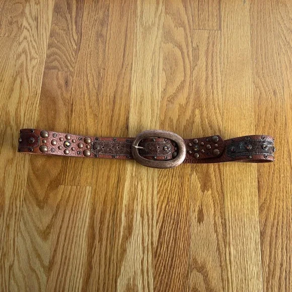 LEATHEROCK Rhinstone belt coral leather! Vintage Ladies LEATHEROCKS USA Jeweled Tan Leather Belt  main image 3